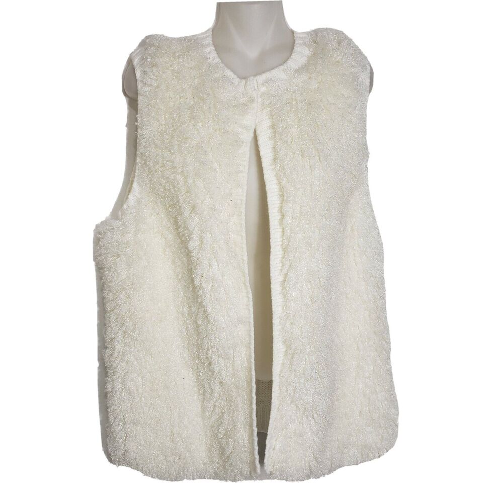 Eyeshadow Women Sweater Vest Large Faux Fur Panels Ivory Open Front Sleeveless